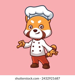 Chef Red Panda Cute Cartoon Illustration