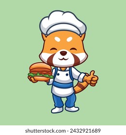 Chef Red Panda Cute Cartoon Illustration