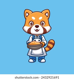 Chef Red Panda Cute Cartoon Illustration