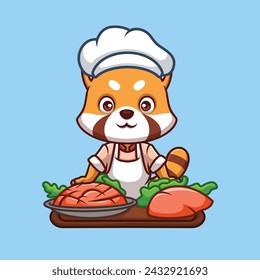 Chef Red Panda Cute Cartoon Illustration