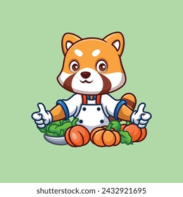 Chef Red Panda Cute Cartoon Illustration