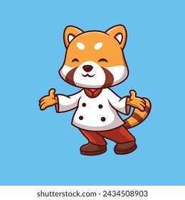 Chef Red Panda Cute Cartoon Illustration