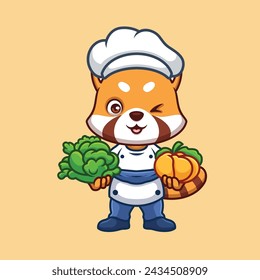 Chef Red Panda Cute Cartoon Illustration