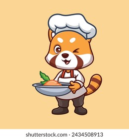 Chef Red Panda Cute Cartoon Illustration