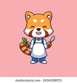 Chef Red Panda Cute Cartoon Illustration