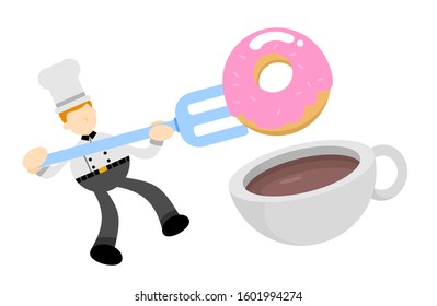 chef restaurant cooking and sweet doughnut drink coffee cup cartoon doodle flat design style vector illustration