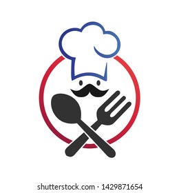 Chef Restaurant With Fork and Spoon Logo Design