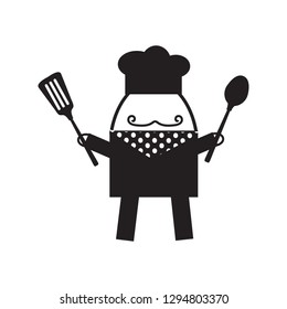 Chef of restaurant with kitchen utensils black and white doodle vector illustration 