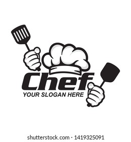 Chef restaurant logo concept with chef hat and spatula element