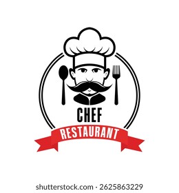 chef restaurant logo concept idea with hat and mustache