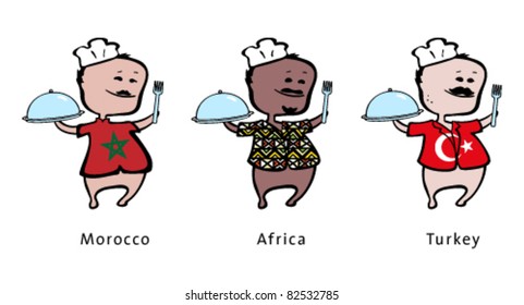 Chef of restaurant from Morocco, Africa, Turkey - vector illustration - A moroccan, chef, an african chef, an turkish chef