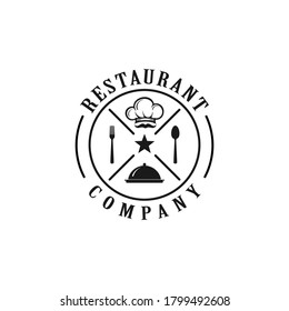 Chef and restaurant simple retro logo design with a cap / chef hat