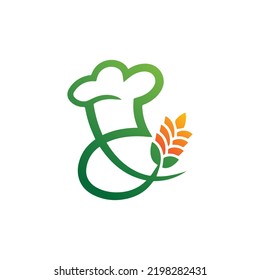 Chef and restaurant simple retro logo design with a cap chef hat, Love Cooking Logo Template, Simple feminine bakery logo design with wheat