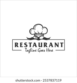 Chef and restaurant simple retro logo design with a cap, chef hat and mustache