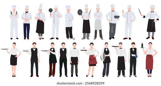 Chef and restaurant staff collection set. Set of restaurant, cafe and hotel staff waiter, waitress and chef. 