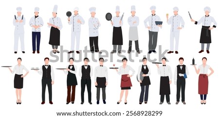 Chef and restaurant staff collection set. Set of restaurant, cafe and hotel staff waiter, waitress and chef. 