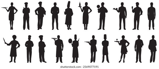 chef and restaurant staff silhouette 
