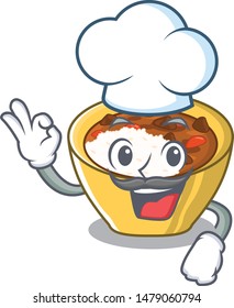 Chef rice curry isolated with the cartoon