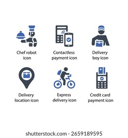Chef robot, Contactless payment, Delivery Boy, Courier delivery, Delivery location, Express delivery, icon