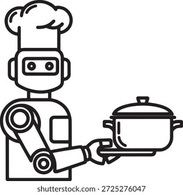 Chef Robot Con Olla De Cocina Icono De Silueta Vector Humanoide Cocina Mecánica Culinario Logotipo Símbolo Signo Ilustración
