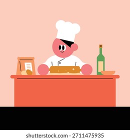Küchenchef Rolling Dough in der Küche. Kochkurs für Kinder.