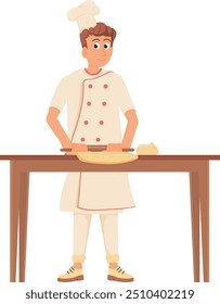 Chef rolling dough. Professional baker work preparation