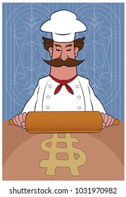 A chef rolls out pizza dough