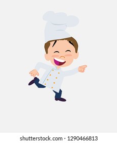 Chef running smiling.
