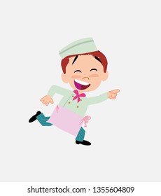 Chef running smiling.