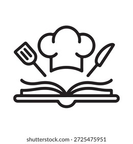 Utensilios de cocina de sombrero de chef y una ilustración de libro de recetas abierto