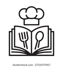 A chef s hat resting on top of an open recipe book with utensils