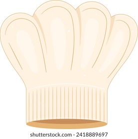 Chef s white hat or toque blanche in a classic design. Professional cook or baker uniform headwear vector illustration.