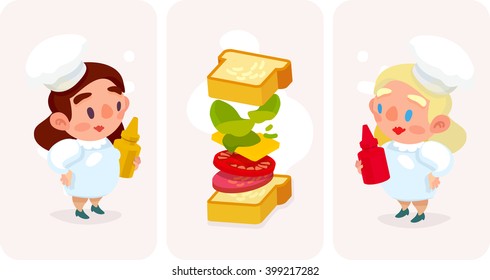 Chef sandwich, blonde, brunette, sauces