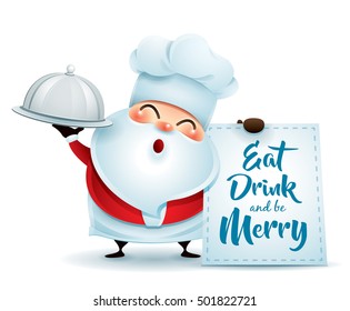 Chef Santa Claus with a serving tray and message board