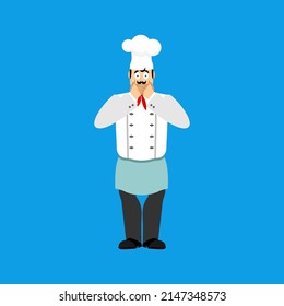 Chef scared OMG. Cook Oh my God. kitchener Vector illustration