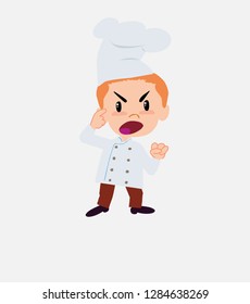 Chef screams angry in aggressive attitude.