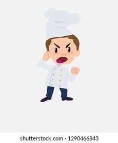 Chef screams angry in aggressive attitude.