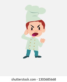 Chef screams angry in aggressive attitude.