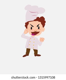 Chef screams angry in aggressive attitude.
