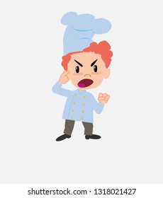 Chef screams angry in aggressive attitude.