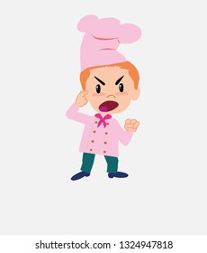 Chef screams angry in aggressive attitude.