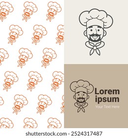 Chef Seamless Pattern Vector, Male Chef Icon Logo, Kitchen Icon, Baker Men Vector, Culinary Vector Illustration.