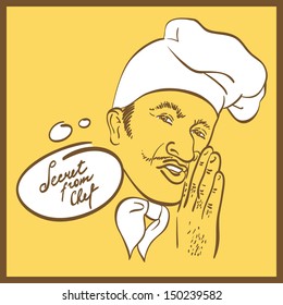  Chef Secret Face, Italian telling recipe, hand drawing vector illustration