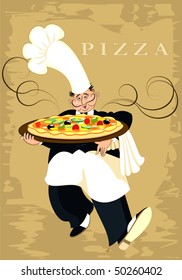 Der Chefkoch serviert Pizza