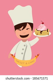 chef serving the cake. concept vector illustration