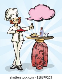 Chef serving food hand draw