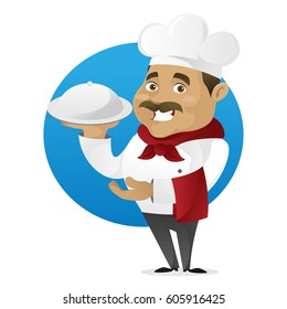 Chef serving food isolated in white background