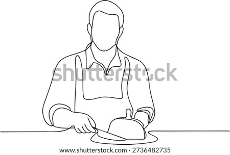 Chef Serving Food Under Cloche Continuous Line Drawing plate knife