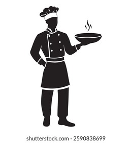 Chef serving hot food silhouette vector illustration