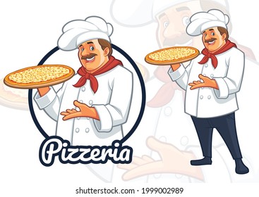 Chef Serving Pizza Charater Design for Pizza Restaurant